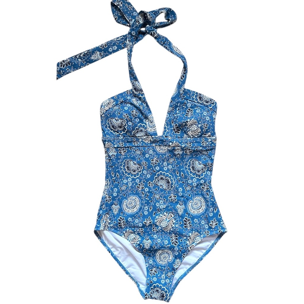 Boden Blue Paisley Ithaca Halter One Piece Bathing Suit 4L - Picture 2 of 5